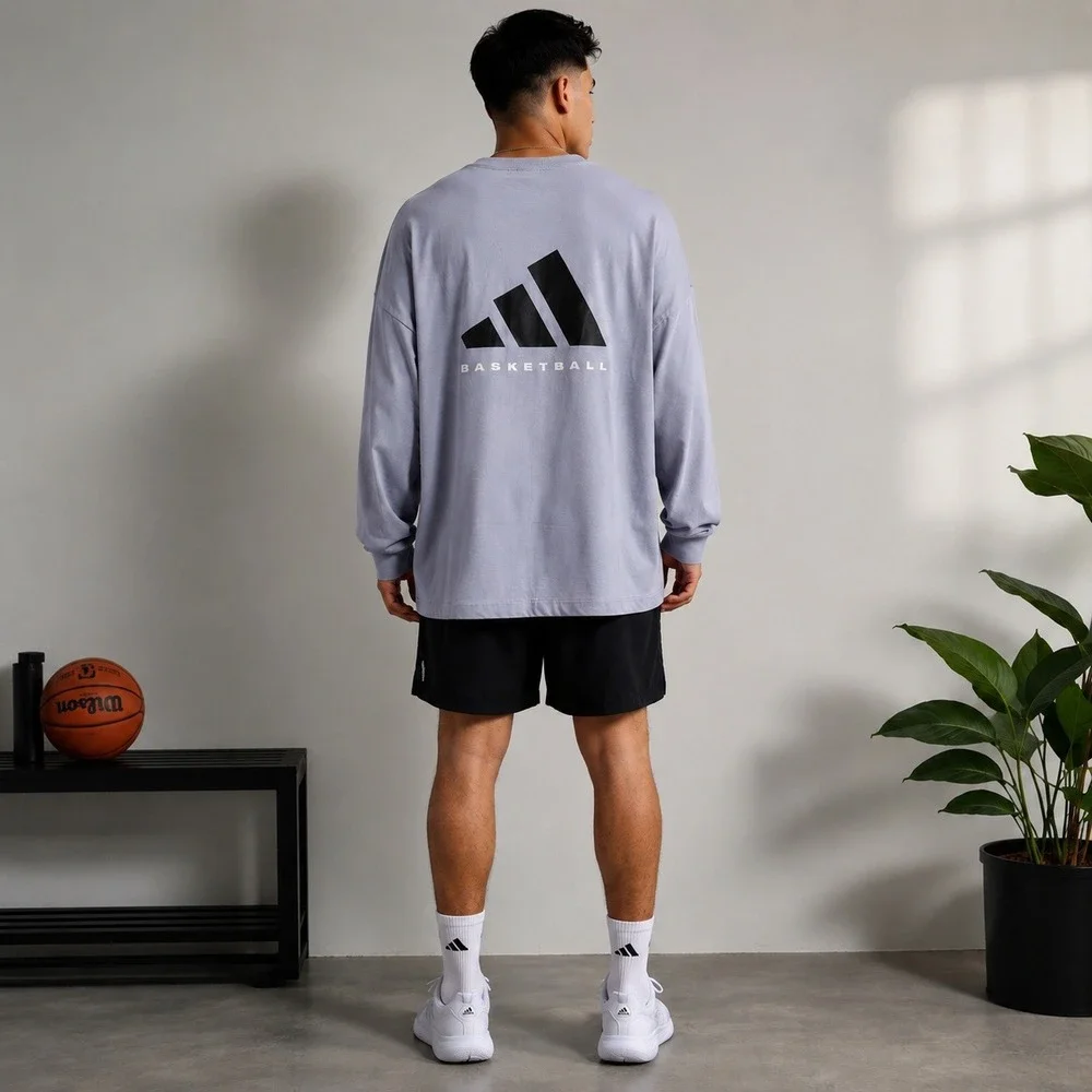 Adidas Basketball Long Sleeve Tee Lavender Purple Oversized Graphic Logo XL NEW